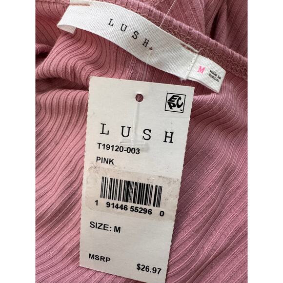 NEW LUSH NORDSTROM Pink Long Sleeve Ribbed Crop Top Size M - Picture 4 of 5